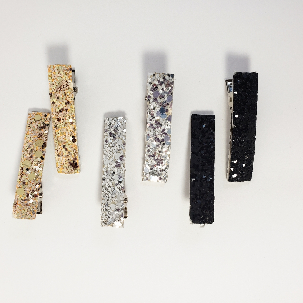 Glitter Hair Clips Set - Gold, Silver, Black
